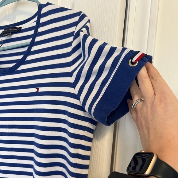 Tommy Hilfiger Women's Striped Blue & White Short Sleeve Shirt Dress Medium - Picture 4 of 9